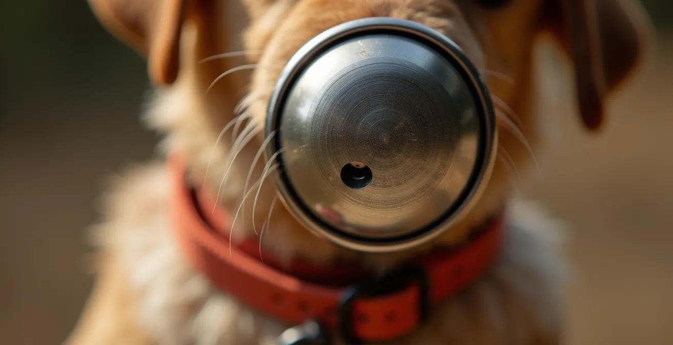 Macro shot of cat collar with bell showing sound vibration effect