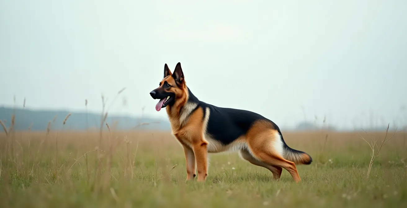 Side profile comparison of champion dog with correct structure versus poor conformation