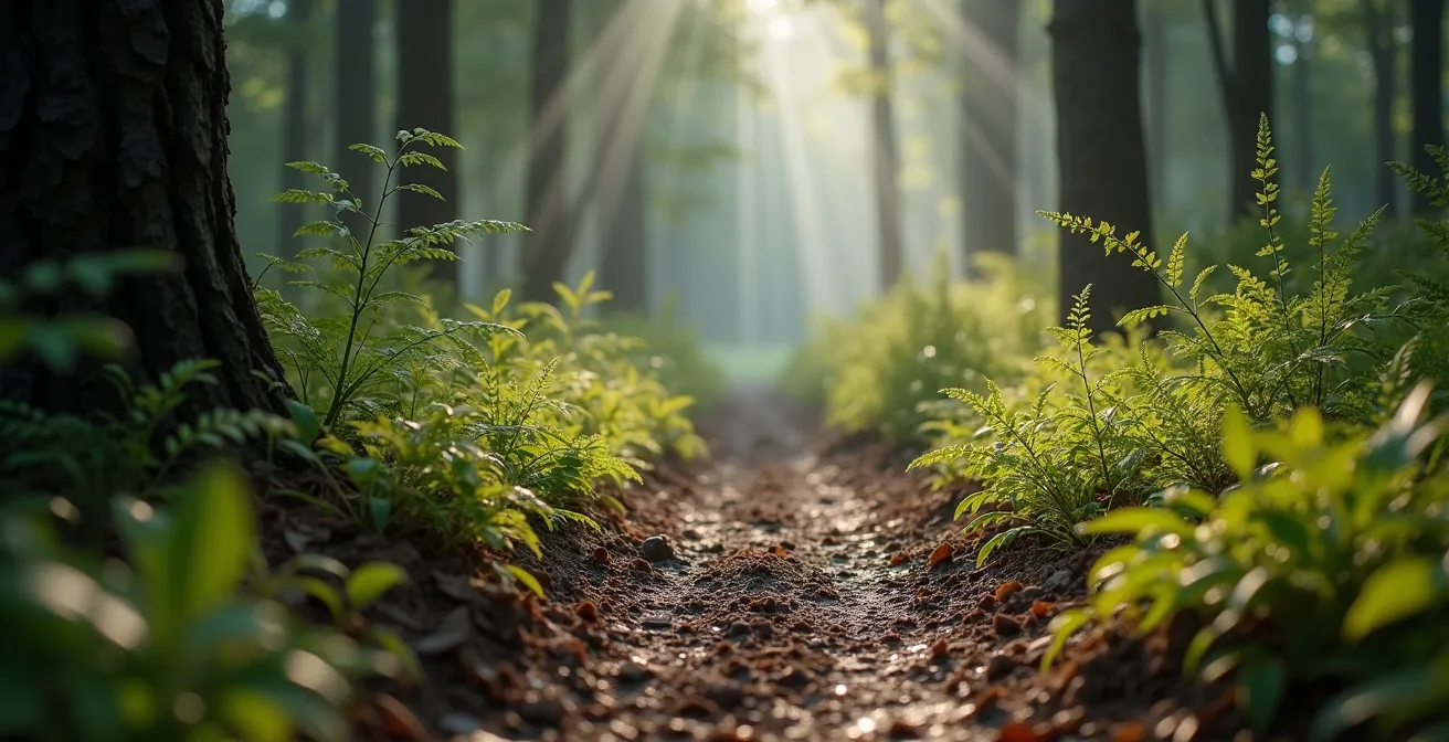 Forest trail showing dog marking behavior impact on wildlife habitat
