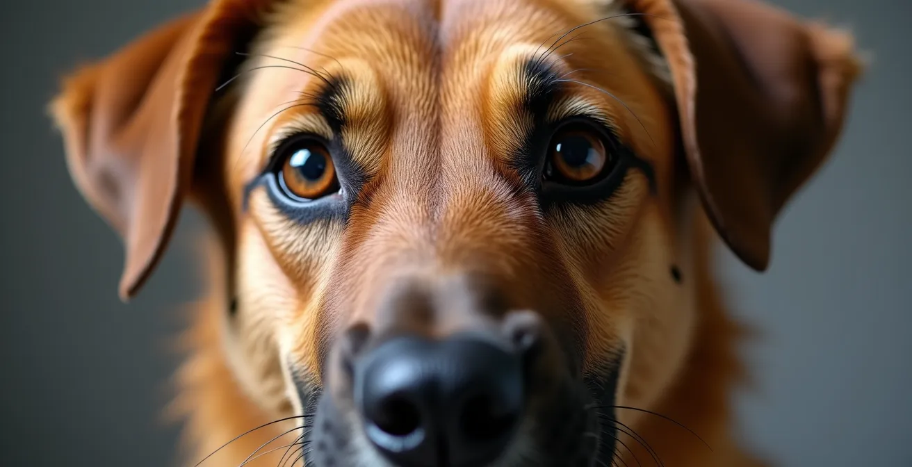 Close-up of dog showing subtle stress signals with focus on facial expressions