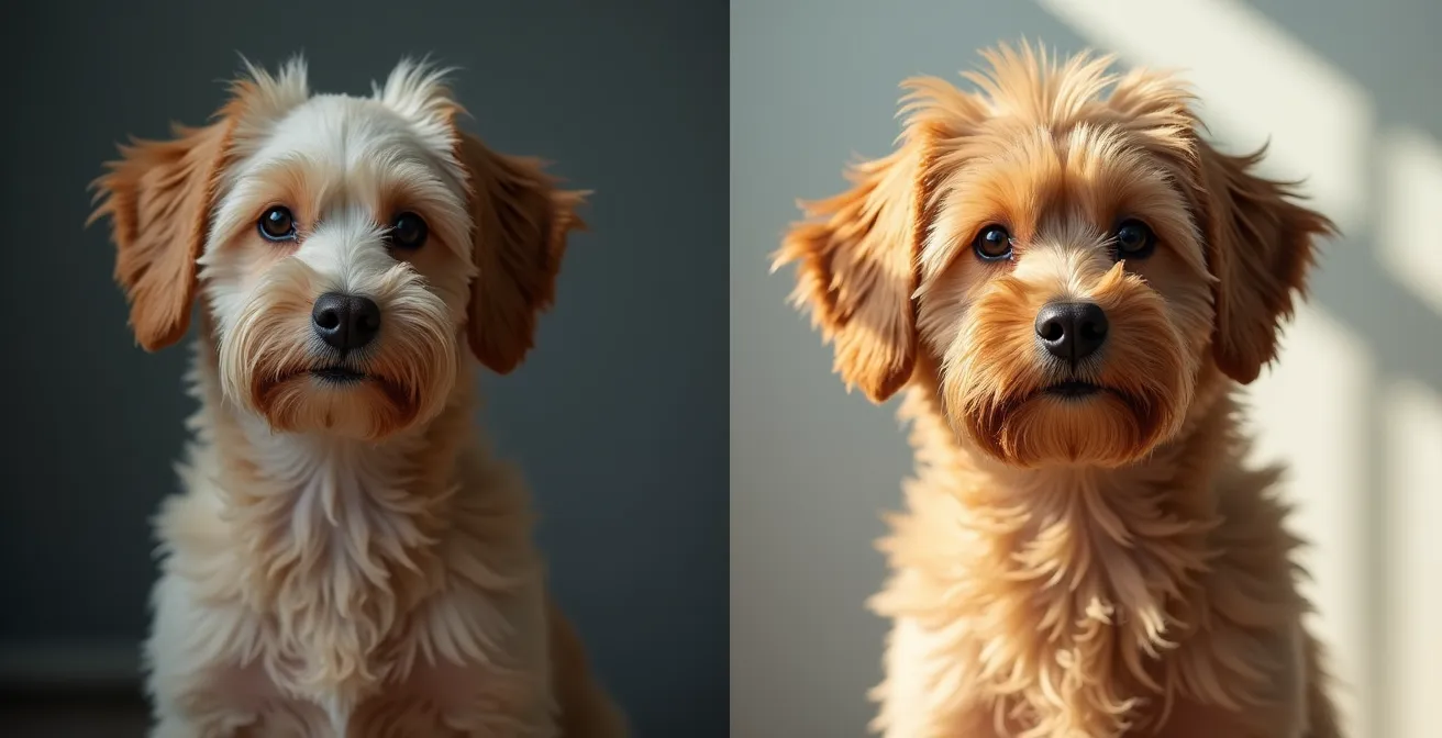 Before and after comparison of dog coat quality with omega-3 supplementation