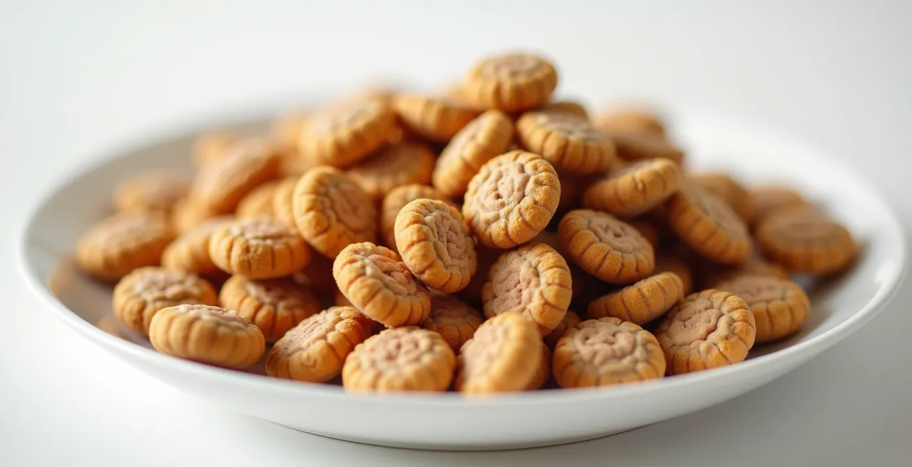 Detailed macro shot of specialized therapeutic pet food kibble showing texture and quality.