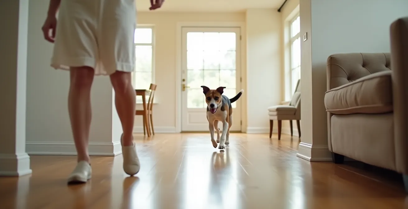 Visual comparison of confident versus anxious dog body language when following owner