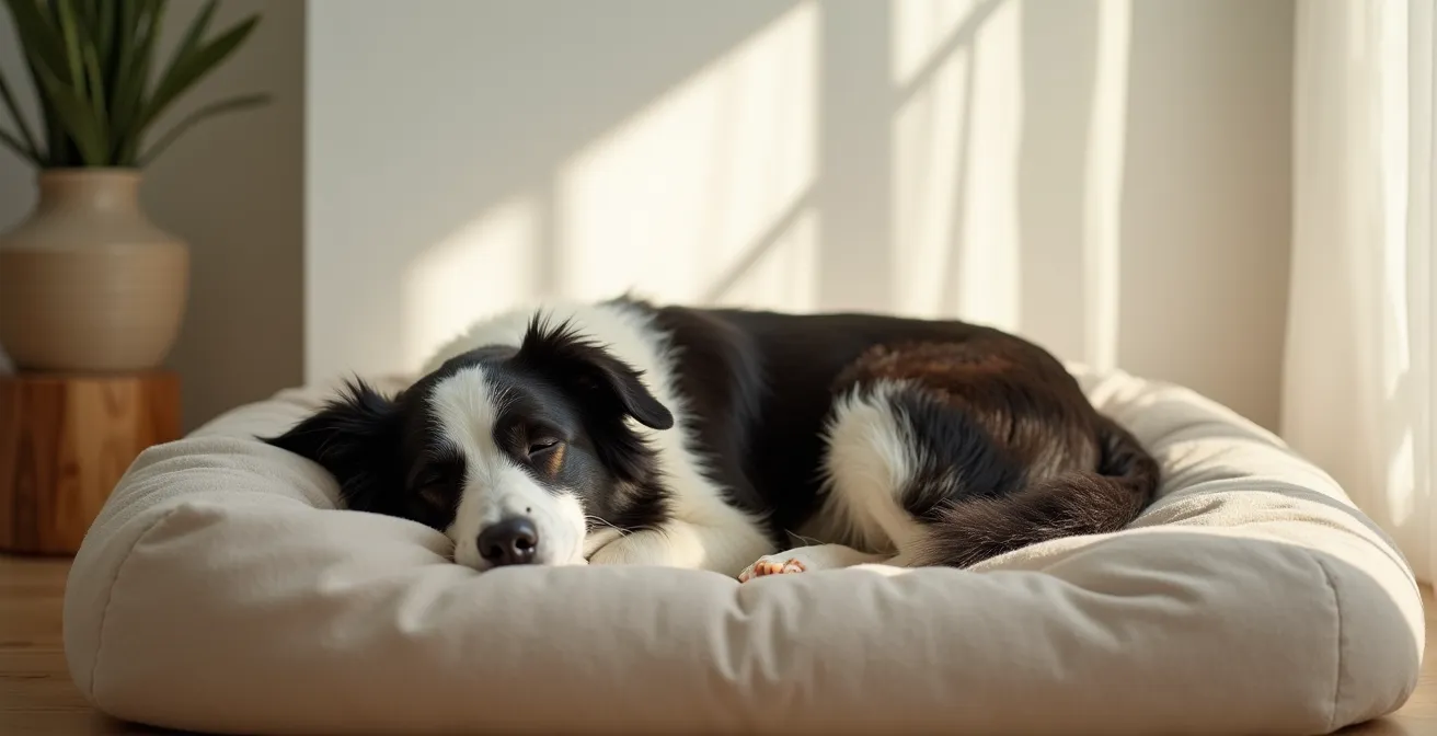 A peaceful sleeping dog showing the connection between gut health and deep REM sleep cycles